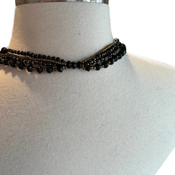 Long Black and Gold Beaded Necklace - Picture 4 of 5